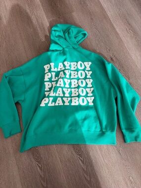PLAYBOY Teal Fleece-Lined Hoodie zip up sweatshirt